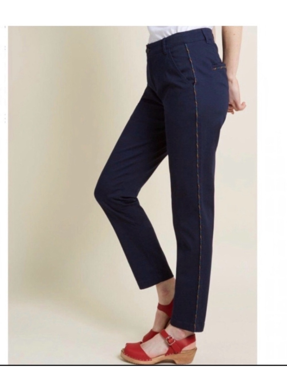 Modcloth Navy Cropped Straight-Leg Pants with Side Stitch Detail